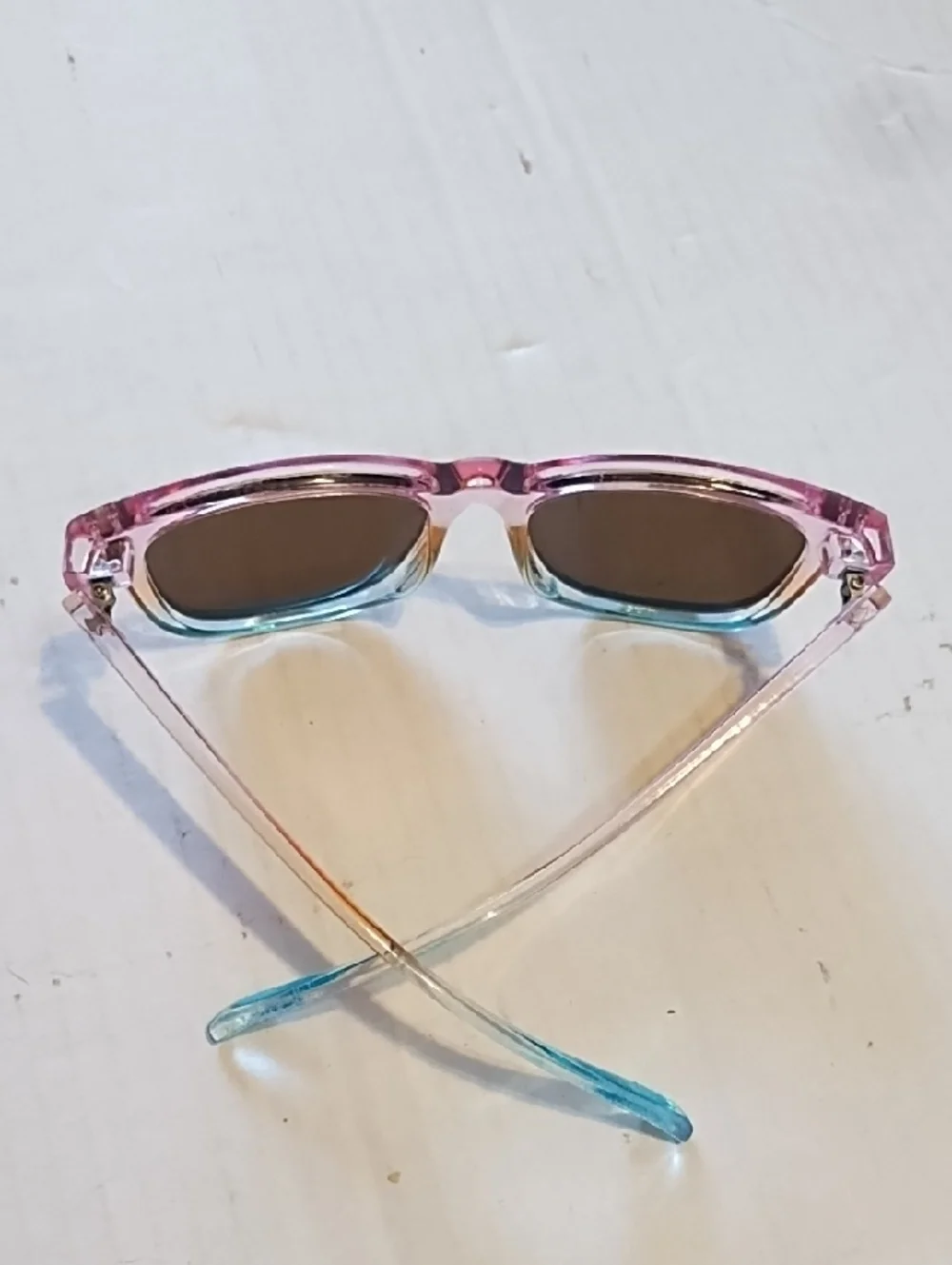 Kids Translucent Pink to Blue Sunglasses with Green Mirrored Lenses